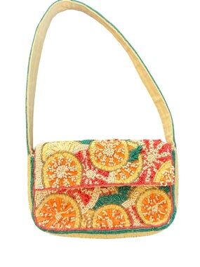 Anthropologie Beaded Citrus Shoulder Bag - Orange, Yellow, Green